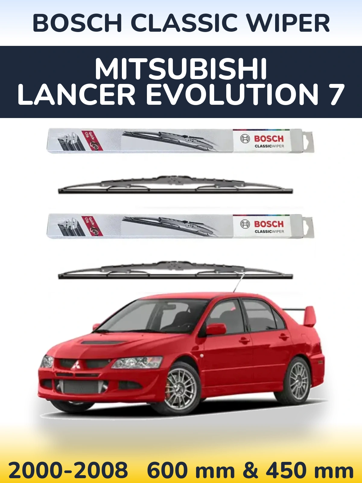 Sada předních stěračů BOSCH Classic Wiper 600 a 450 mm pro Mitsubishi Lancer Evolution 7 2000-2008