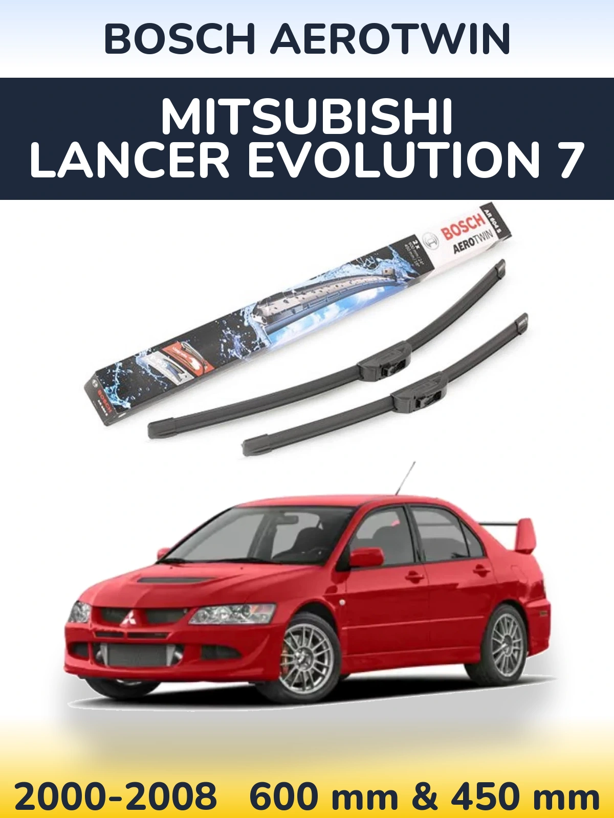 Sada předních stěračů BOSCH AeroTwin 600 a 450 mm pro Mitsubishi Lancer Evolution 7 2000-2008