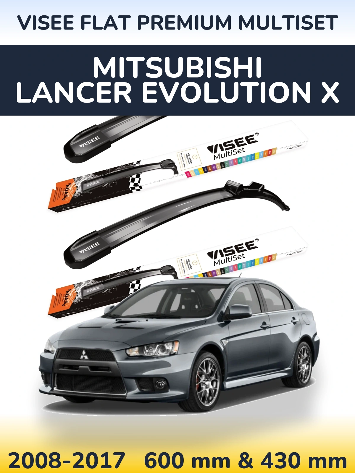 Sada předních stěračů VISEE FLAT PREMIUM MultiSet 600 a 430 mm pro Mitsubishi Lancer Evolution X 2008-2017