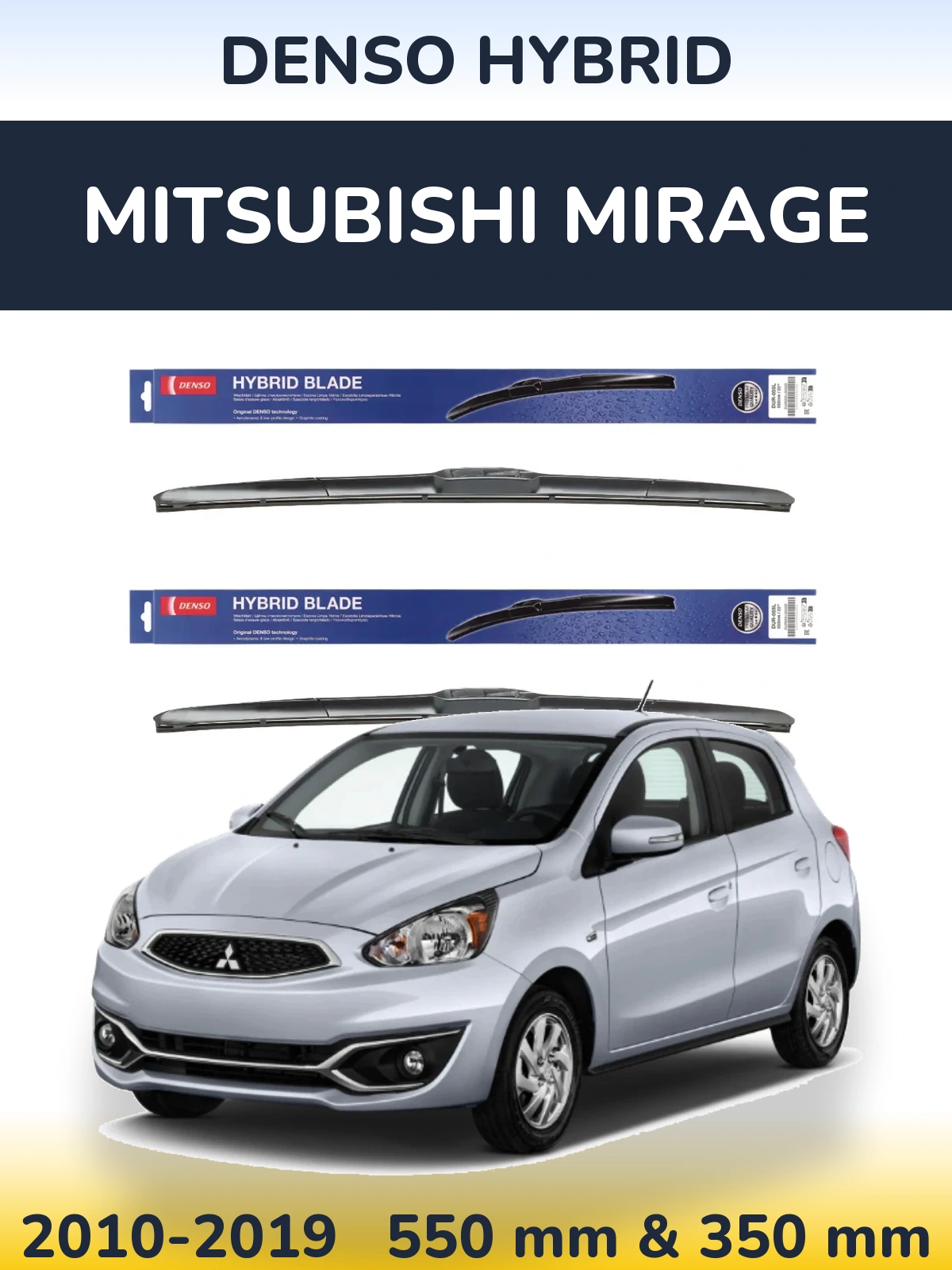 Sada předních stěračů Denso Hybrid 550 a 350 mm pro Mitsubishi Mirage 2010-2019