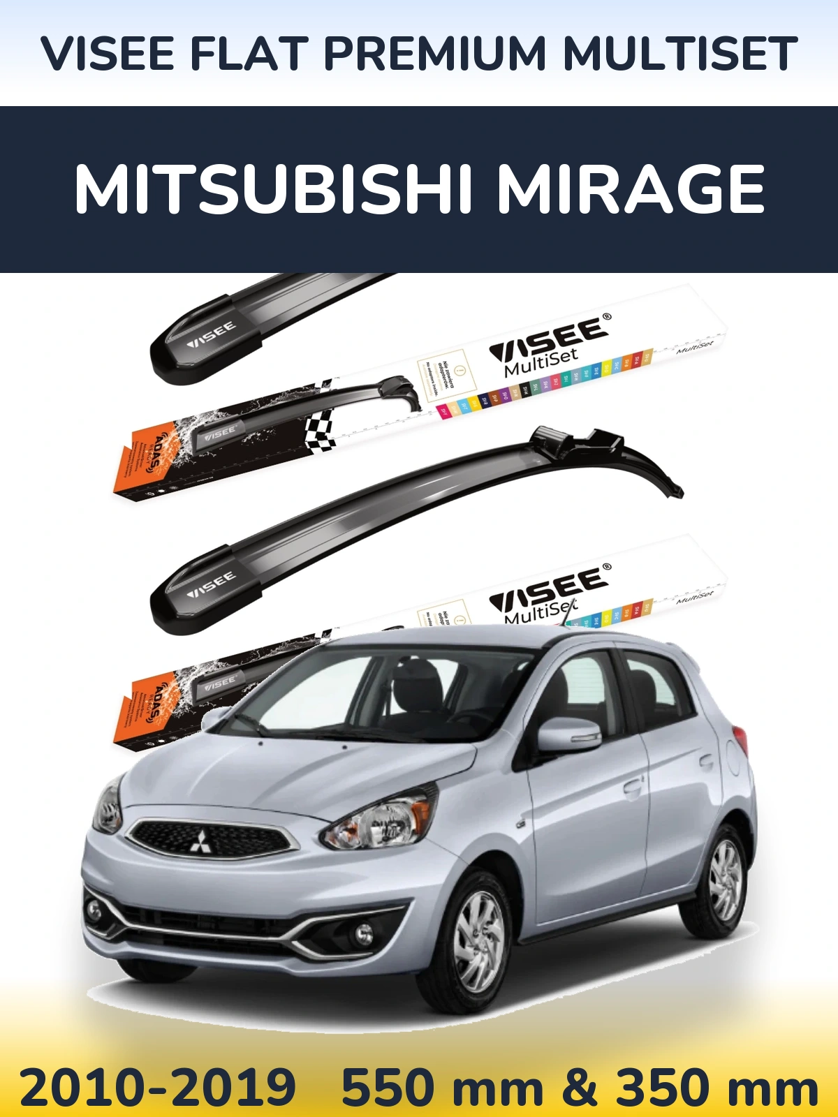Sada předních stěračů VISEE FLAT PREMIUM MultiSet 550 a 350 mm pro Mitsubishi Mirage 2010-2019