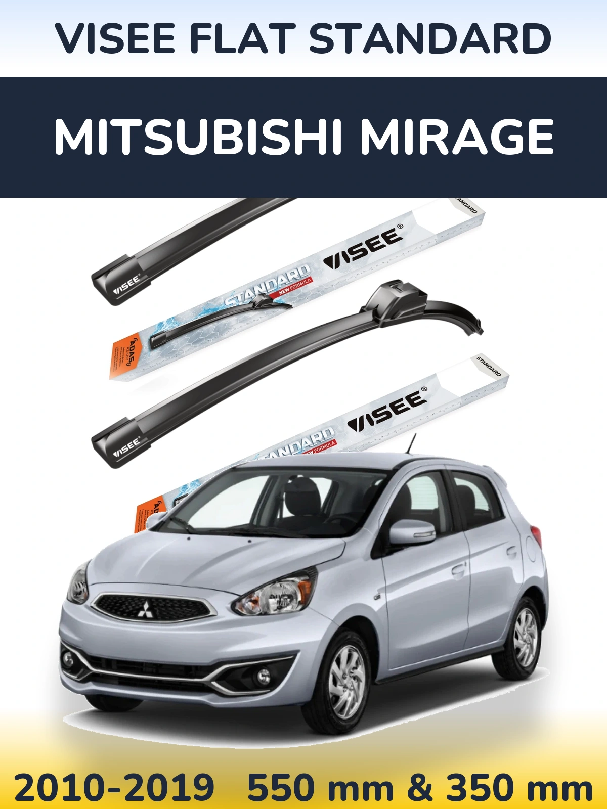 Sada předních stěračů VISEE FLAT STANDARD 550 a 350 mm pro Mitsubishi Mirage 2010-2019