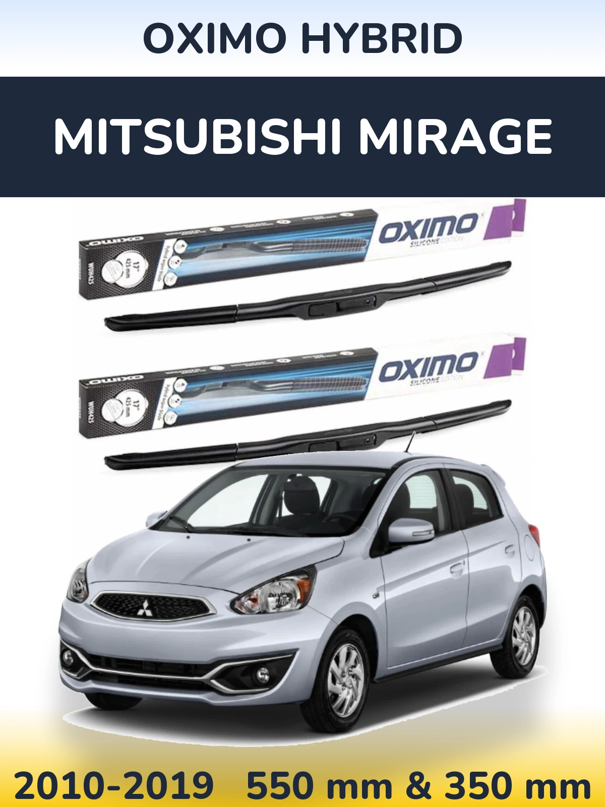Sada předních stěračů Oximo Hybrid 550 a 350 mm pro Mitsubishi Mirage 2010-2019