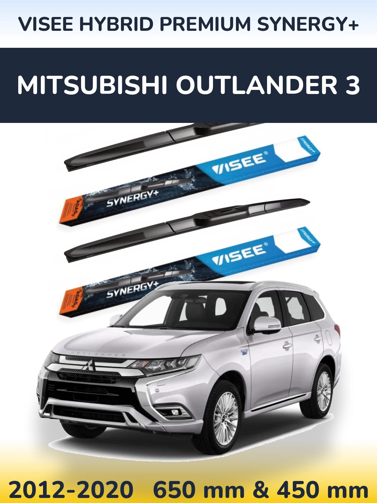 Sada předních stěračů VISEE HYBRID PREMIUM SYNERGY+ 650 a 450 mm pro Mitsubishi Outlander 3 2012-2020