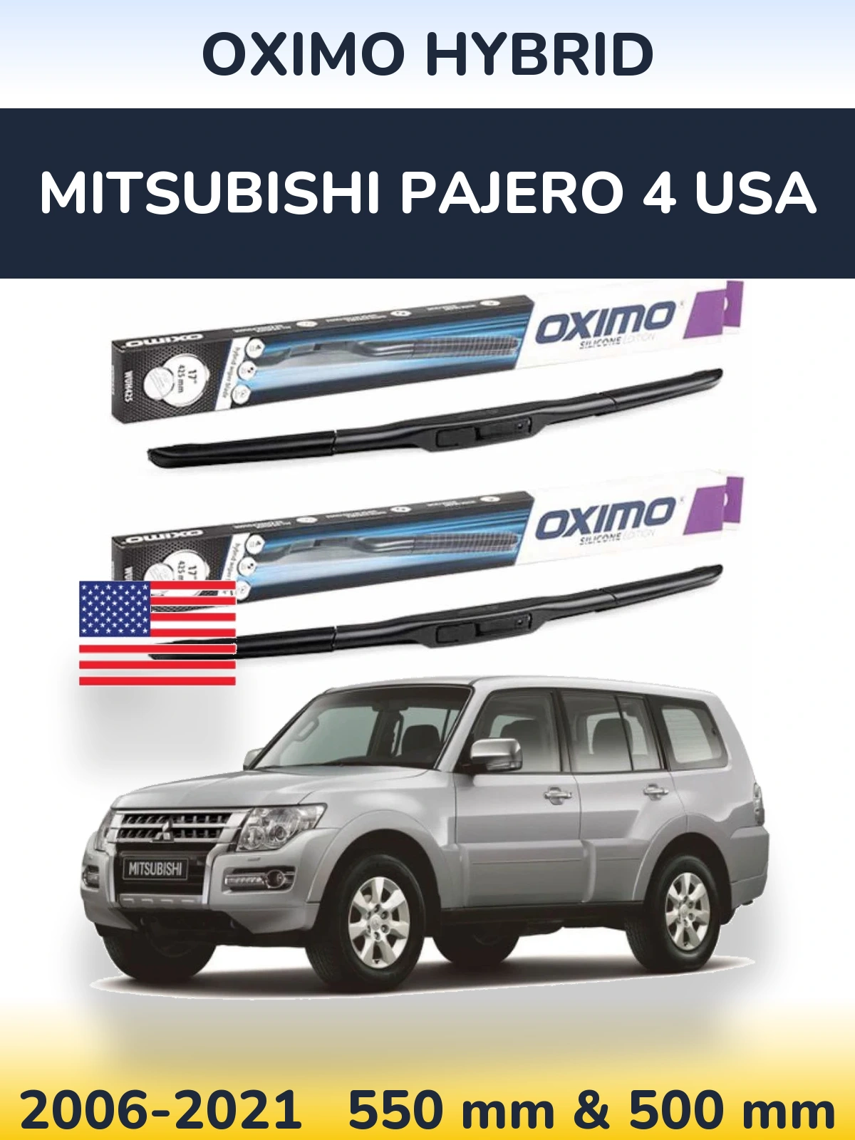 Sada předních stěračů Oximo Hybrid 550 a 500 mm pro Mitsubishi Pajero 4 USA 2006-2021