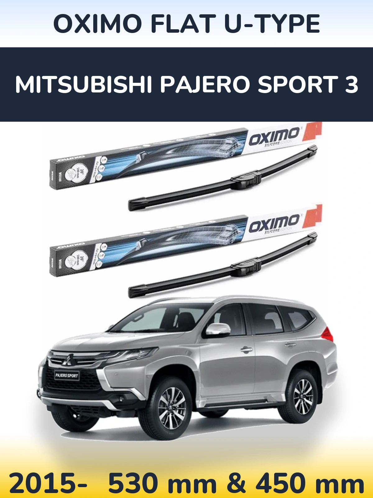 Sada předních stěračů Oximo Flat U-type 530 a 450 mm pro Mitsubishi Pajero Sport 3 2015-2026