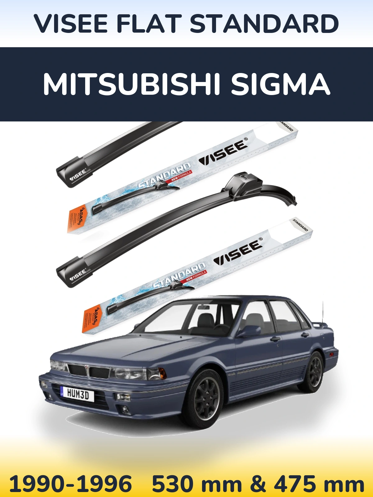Sada předních stěračů VISEE FLAT STANDARD 530 a 475 mm pro Mitsubishi Sigma 1990-1996
