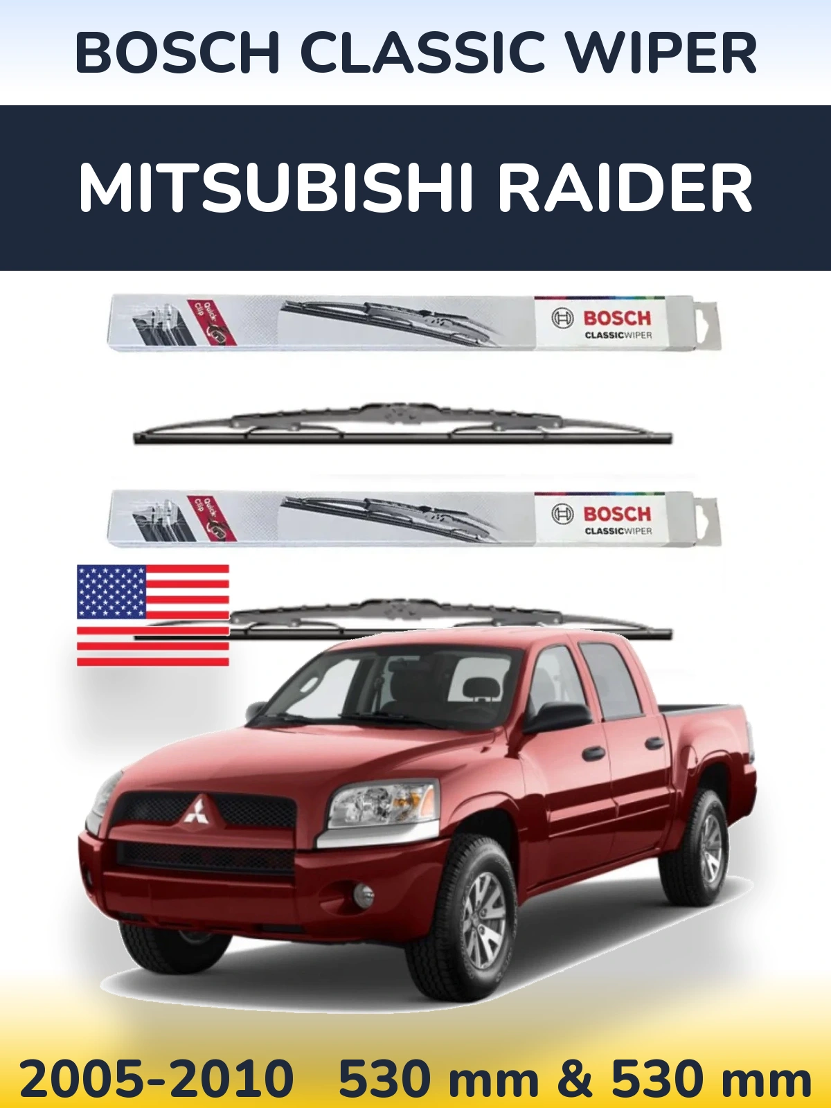 Sada předních stěračů BOSCH Classic Wiper 530 a 530 mm pro Mitsubishi Raider 2005-2010