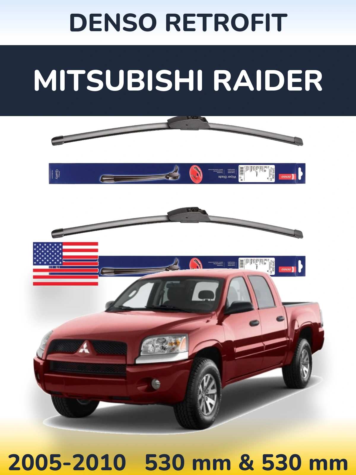 Sada předních stěračů Denso Retrofit 530 a 530 mm pro Mitsubishi Raider 2005-2010