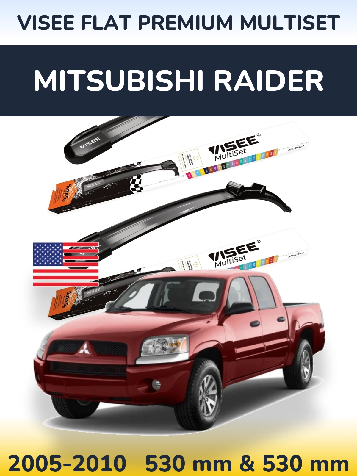 Sada předních stěračů VISEE FLAT PREMIUM MultiSet 530 a 530 mm pro Mitsubishi Raider 2005-2010