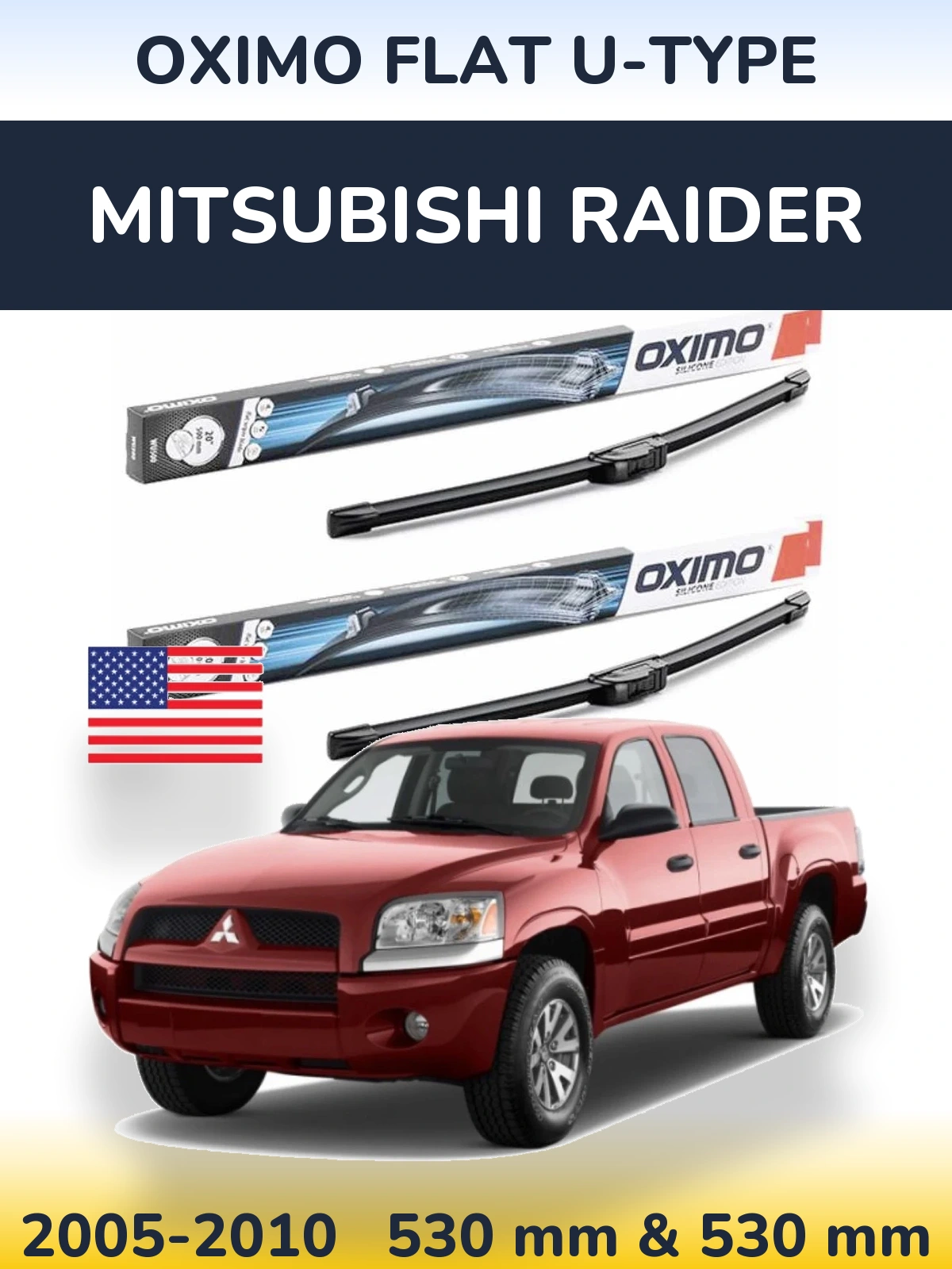 Sada předních stěračů Oximo Flat U-type 530 a 530 mm pro Mitsubishi Raider 2005-2010