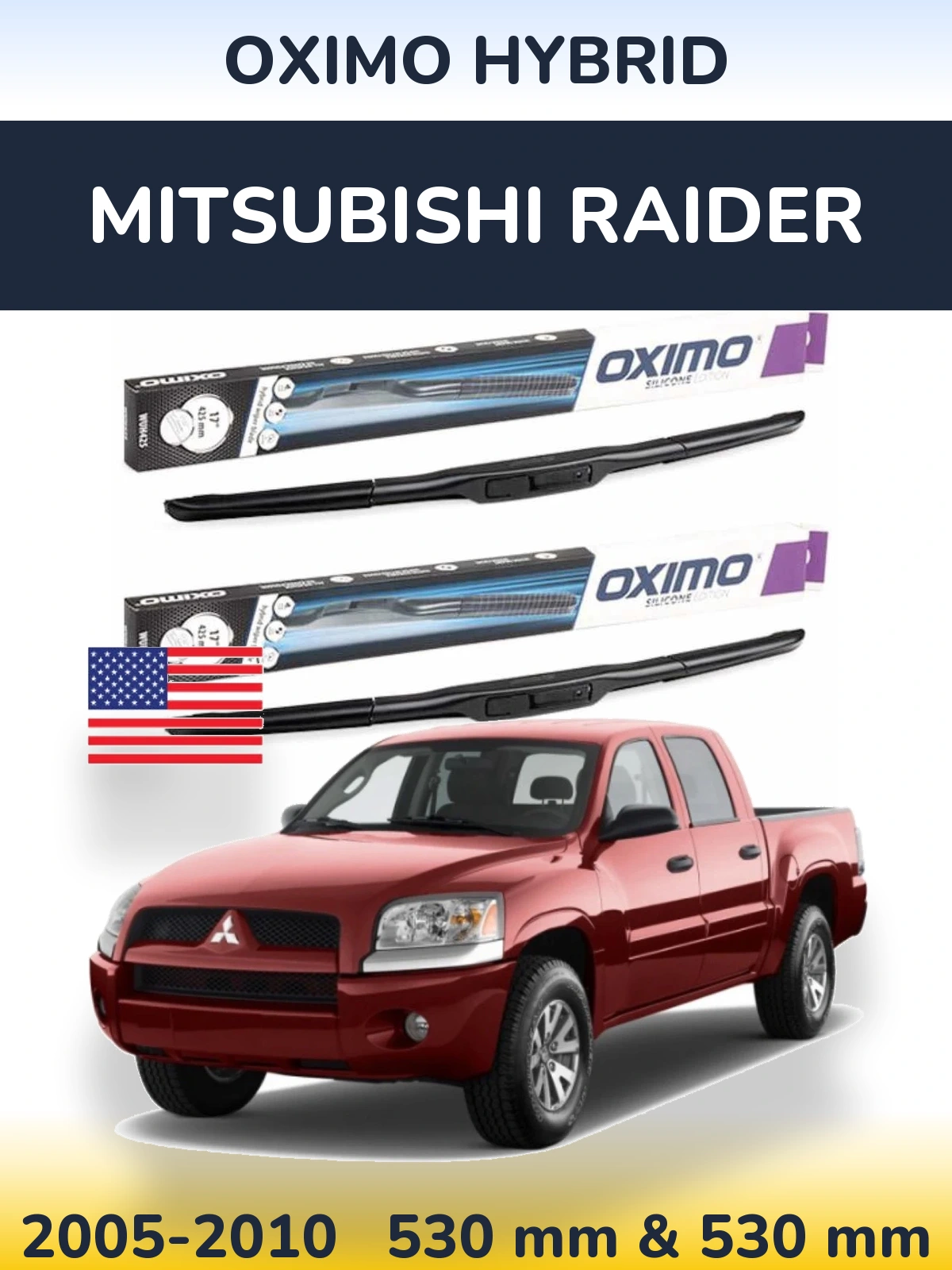 Sada předních stěračů Oximo Hybrid 530 a 530 mm pro Mitsubishi Raider 2005-2010