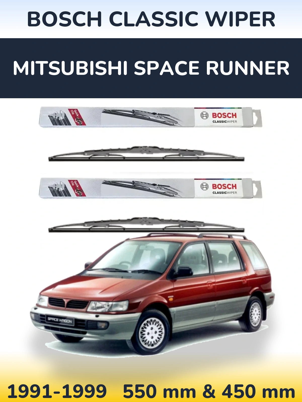 Sada předních stěračů BOSCH Classic Wiper 550 a 450 mm pro Mitsubishi Space Runner 1991-1999