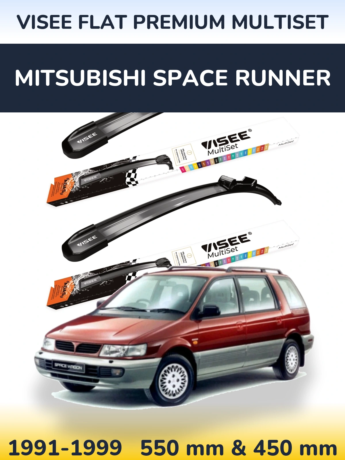 Sada předních stěračů VISEE FLAT PREMIUM MultiSet 550 a 450 mm pro Mitsubishi Space Runner 1991-1999