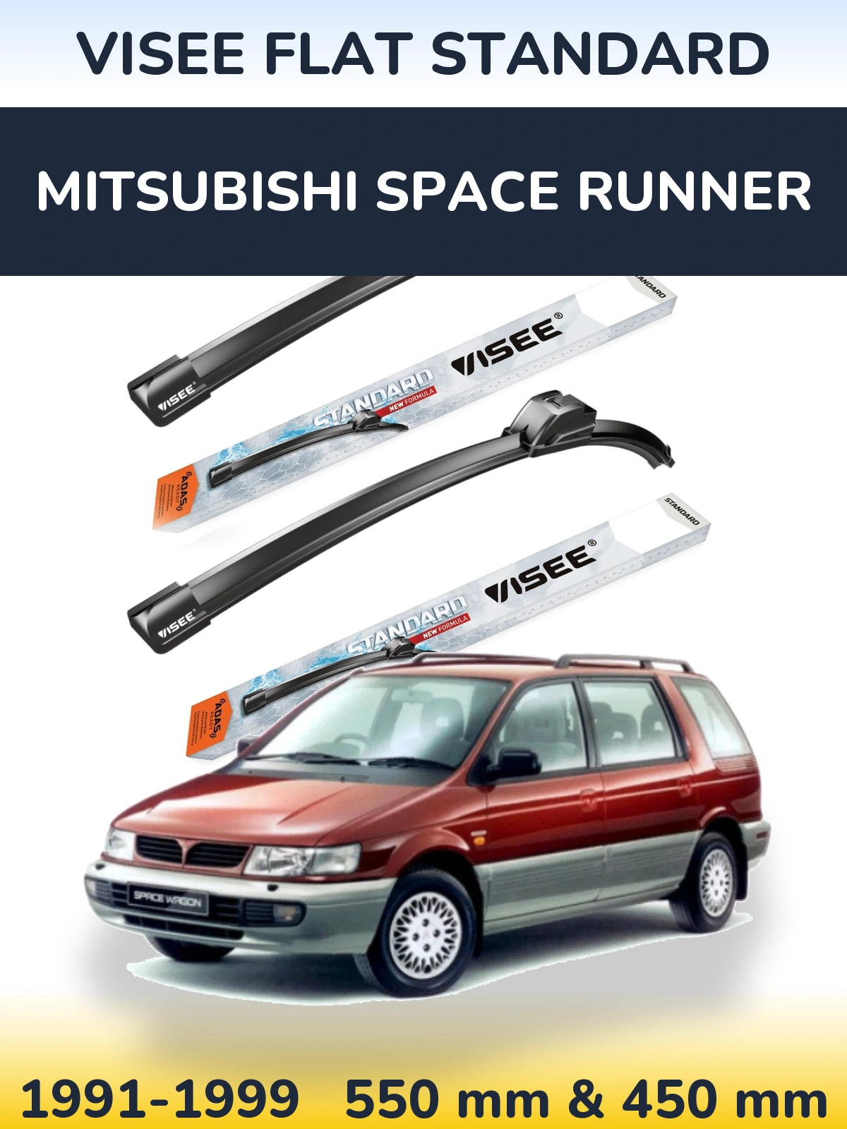 Sada předních stěračů VISEE FLAT STANDARD 550 a 450 mm pro Mitsubishi Space Runner 1991-1999
