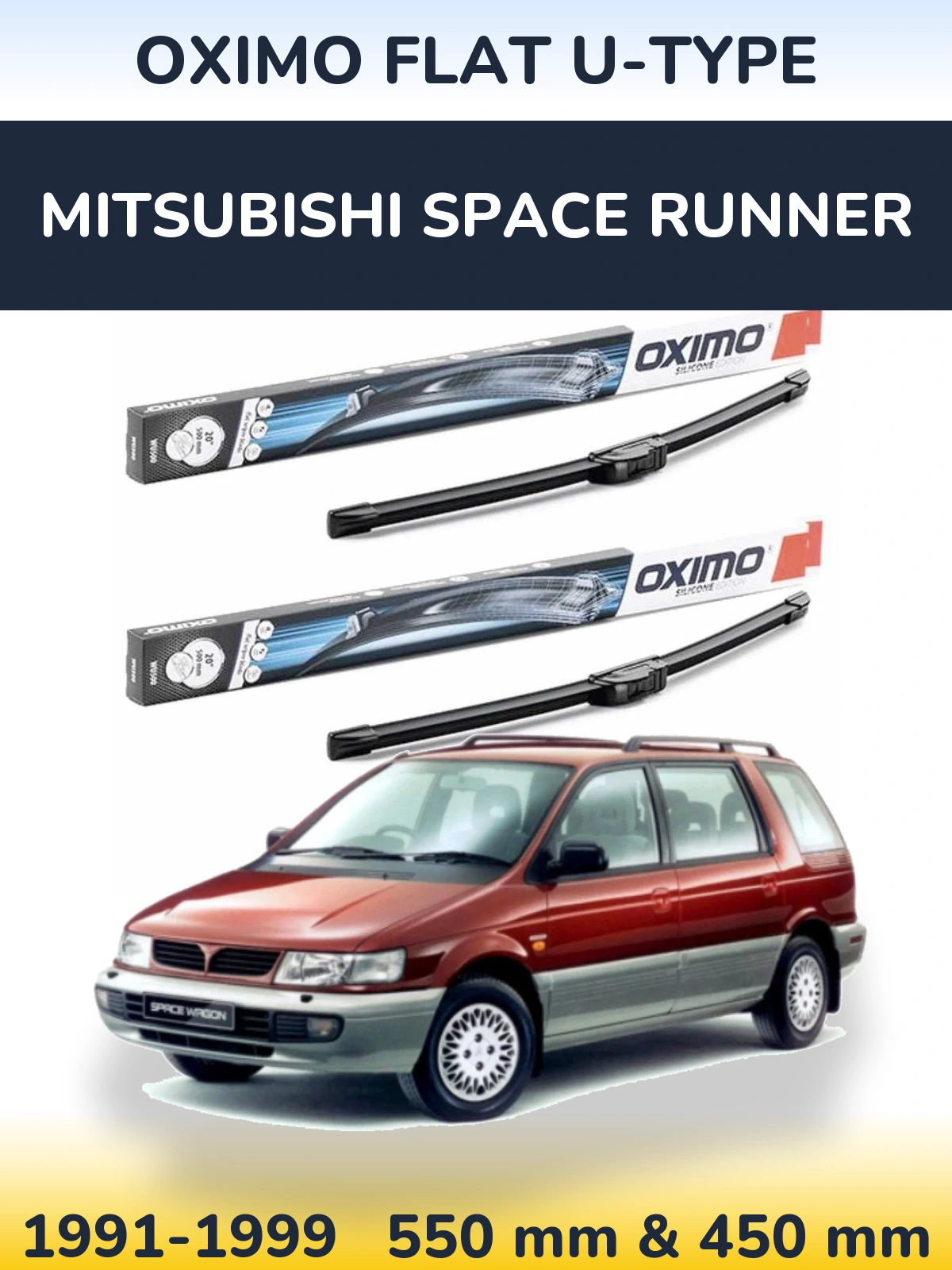 Sada předních stěračů Oximo Flat U-type 550 a 450 mm pro Mitsubishi Space Runner 1991-1999