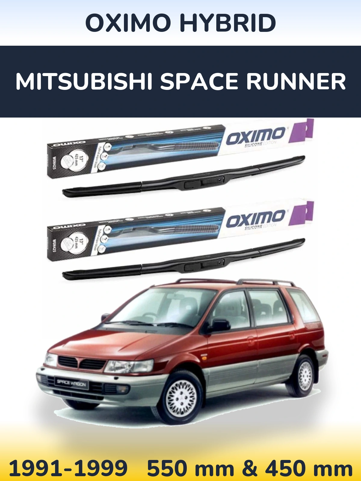 Sada předních stěračů Oximo Hybrid 550 a 450 mm pro Mitsubishi Space Runner 1991-1999