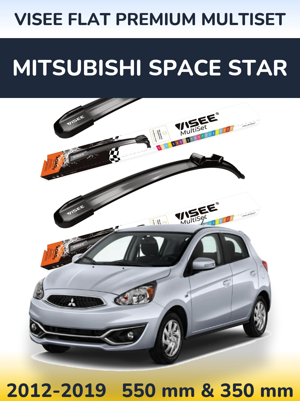 Sada předních stěračů VISEE FLAT PREMIUM MultiSet 550 a 350 mm pro Mitsubishi Space Star 2012-2019