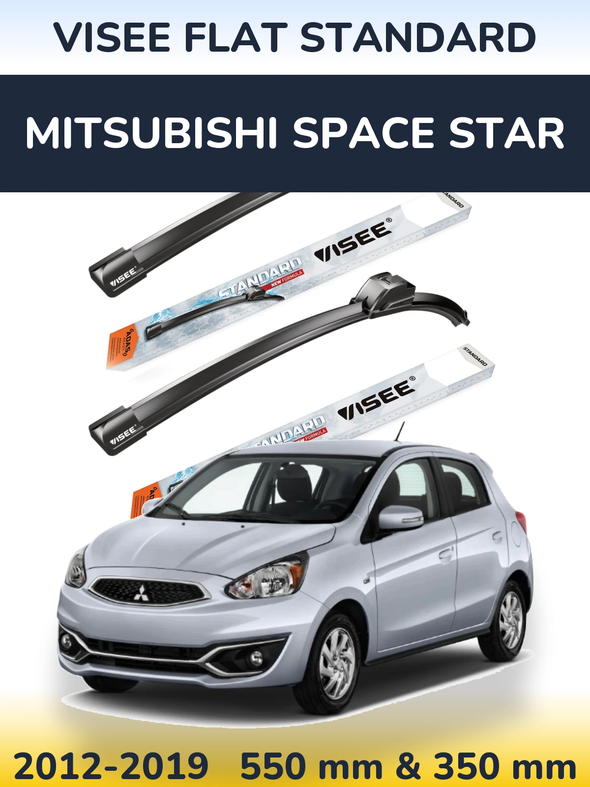 Sada předních stěračů VISEE FLAT STANDARD 550 a 350 mm pro Mitsubishi Space Star 2012-2019