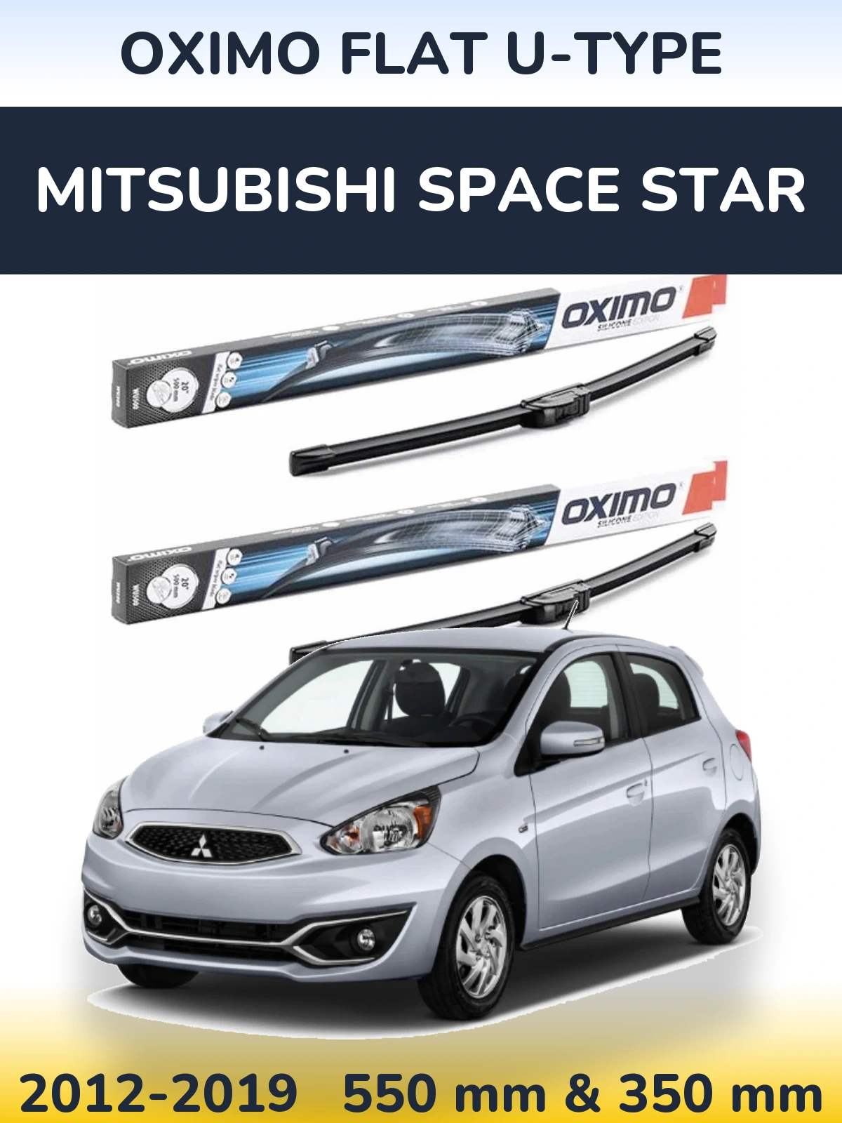Sada předních stěračů Oximo Flat U-type 550 a 350 mm pro Mitsubishi Space Star 2012-2019