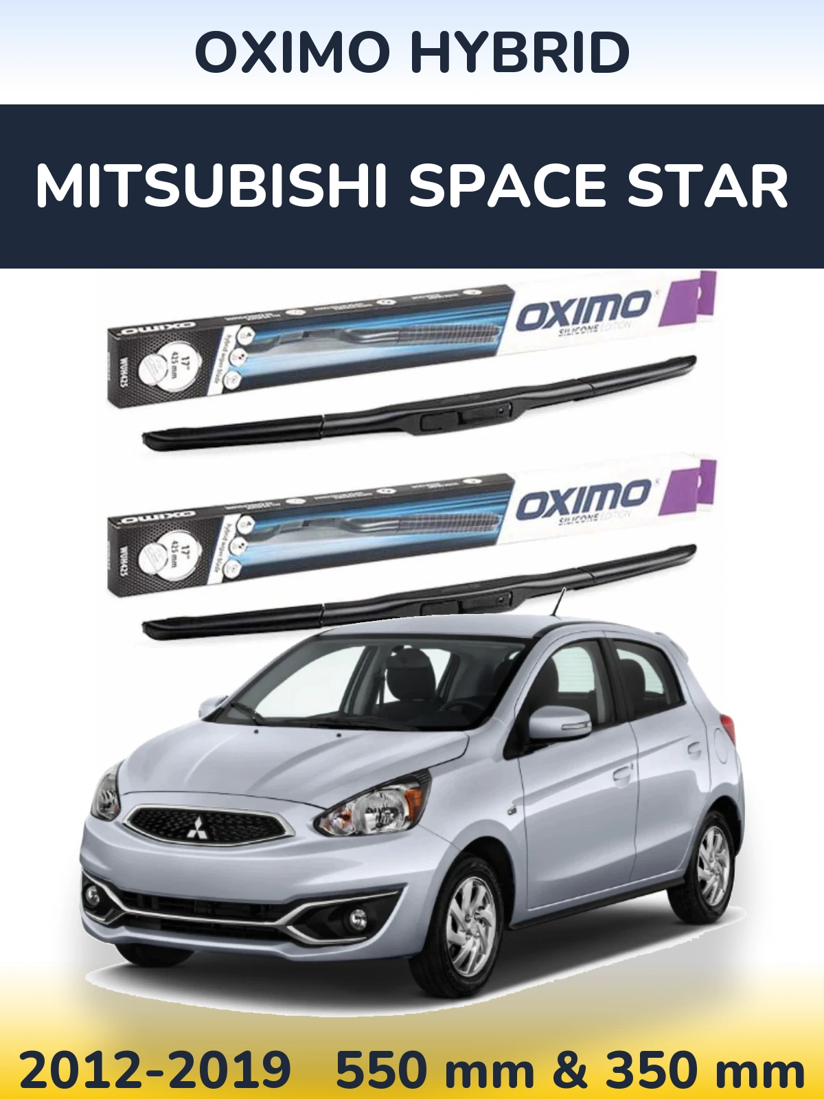 Sada předních stěračů Oximo Hybrid 550 a 350 mm pro Mitsubishi Space Star 2012-2019