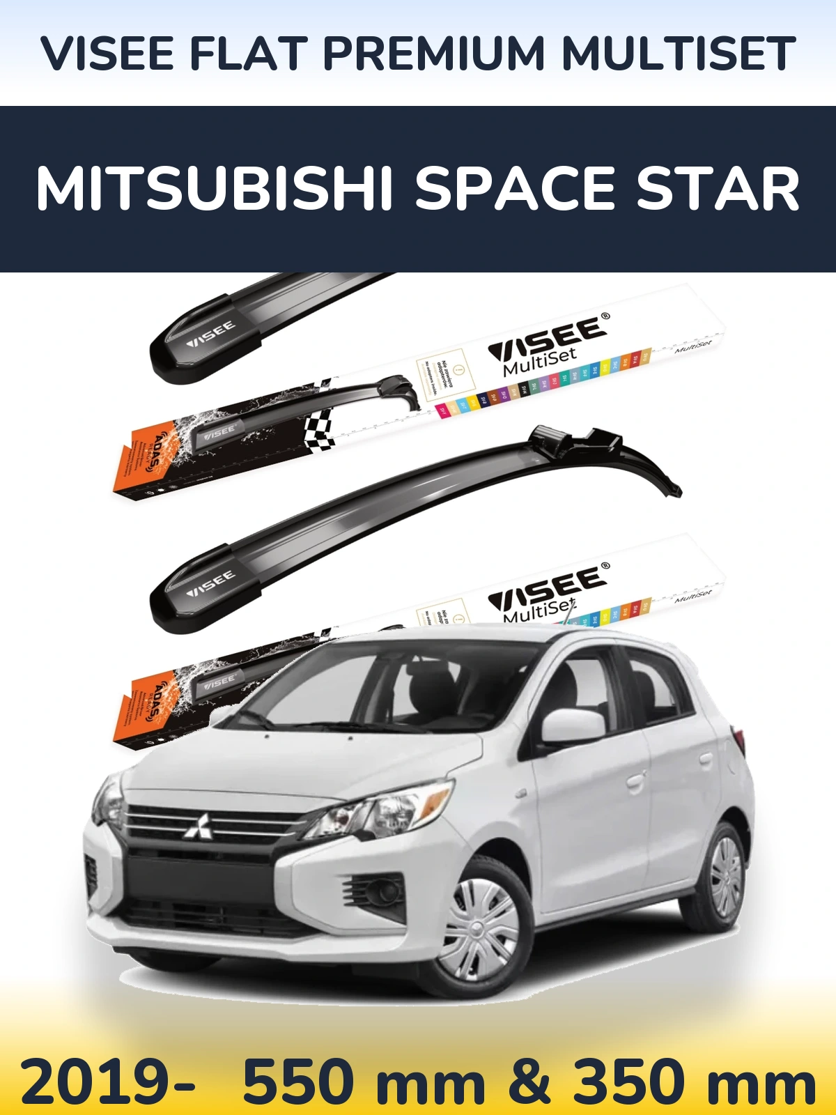 Sada předních stěračů VISEE FLAT PREMIUM MultiSet 550 a 350 mm pro Mitsubishi Space Star 2019-2026