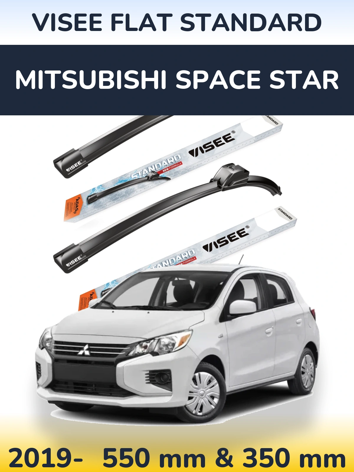 Sada předních stěračů VISEE FLAT STANDARD 550 a 350 mm pro Mitsubishi Space Star 2019-2026