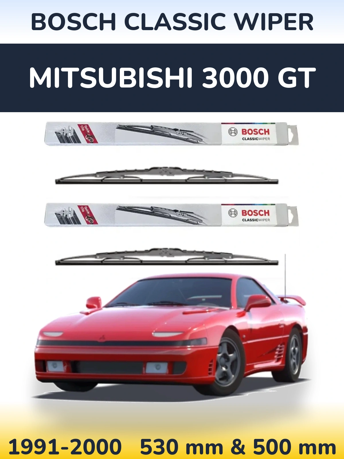 Sada předních stěračů BOSCH Classic Wiper 530 a 500 mm pro Mitsubishi 3000 GT 1991-2000