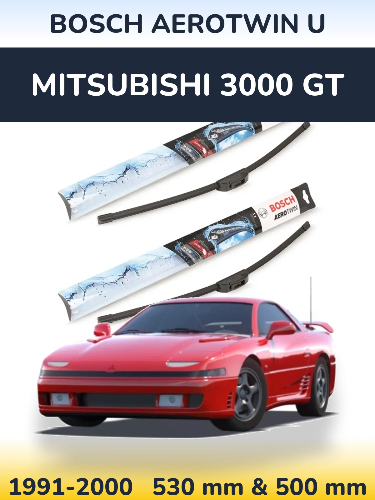Sada předních stěračů BOSCH AeroTwin U 530 a 500 mm pro Mitsubishi 3000 GT 1991-2000