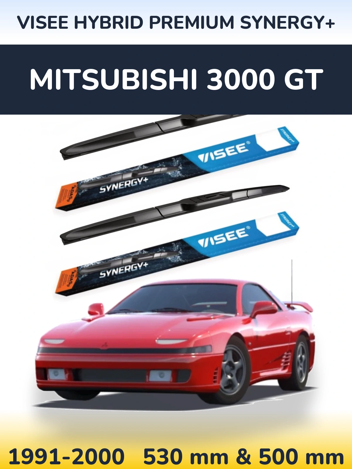 Sada předních stěračů VISEE HYBRID PREMIUM SYNERGY+ 530 a 500 mm pro Mitsubishi 3000 GT 1991-2000
