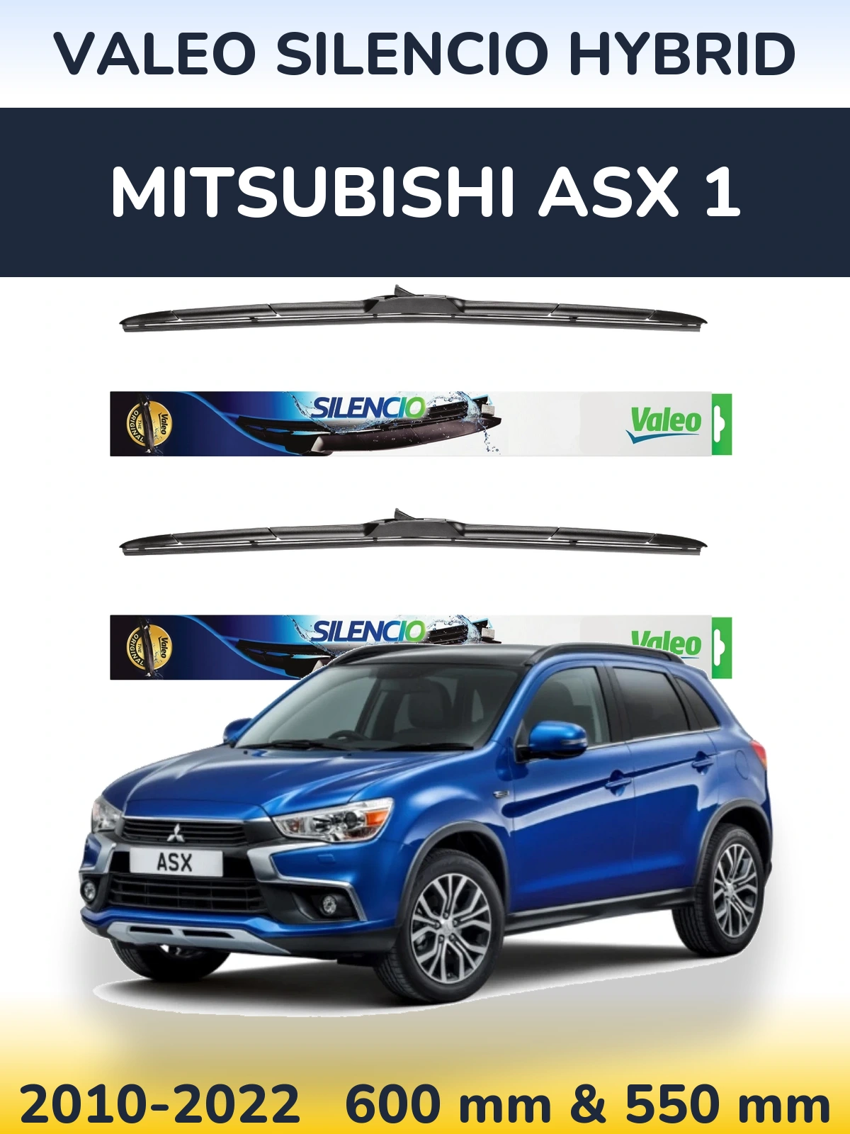 Sada předních stěračů Valeo Silencio Hybrid 600 a 550 mm pro Mitsubishi ASX 1 2010-2022