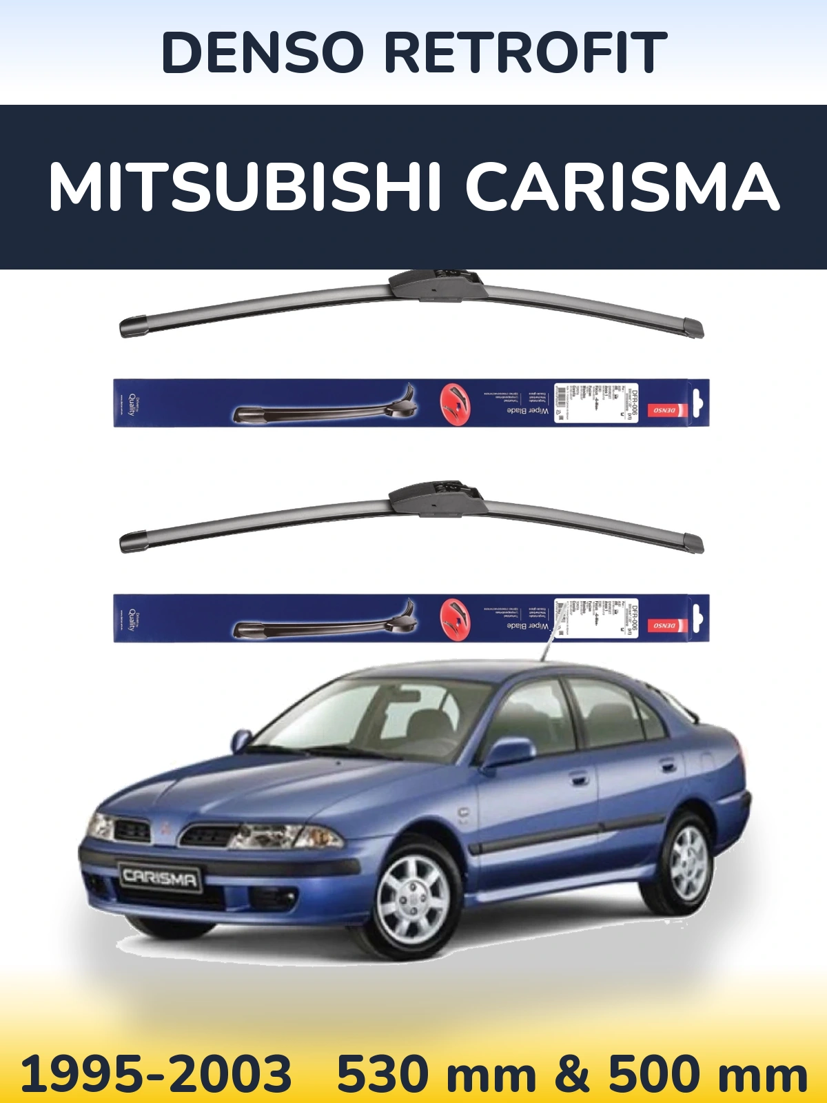 Sada předních stěračů Denso Retrofit 530 a 500 mm pro Mitsubishi Carisma 1995-2003