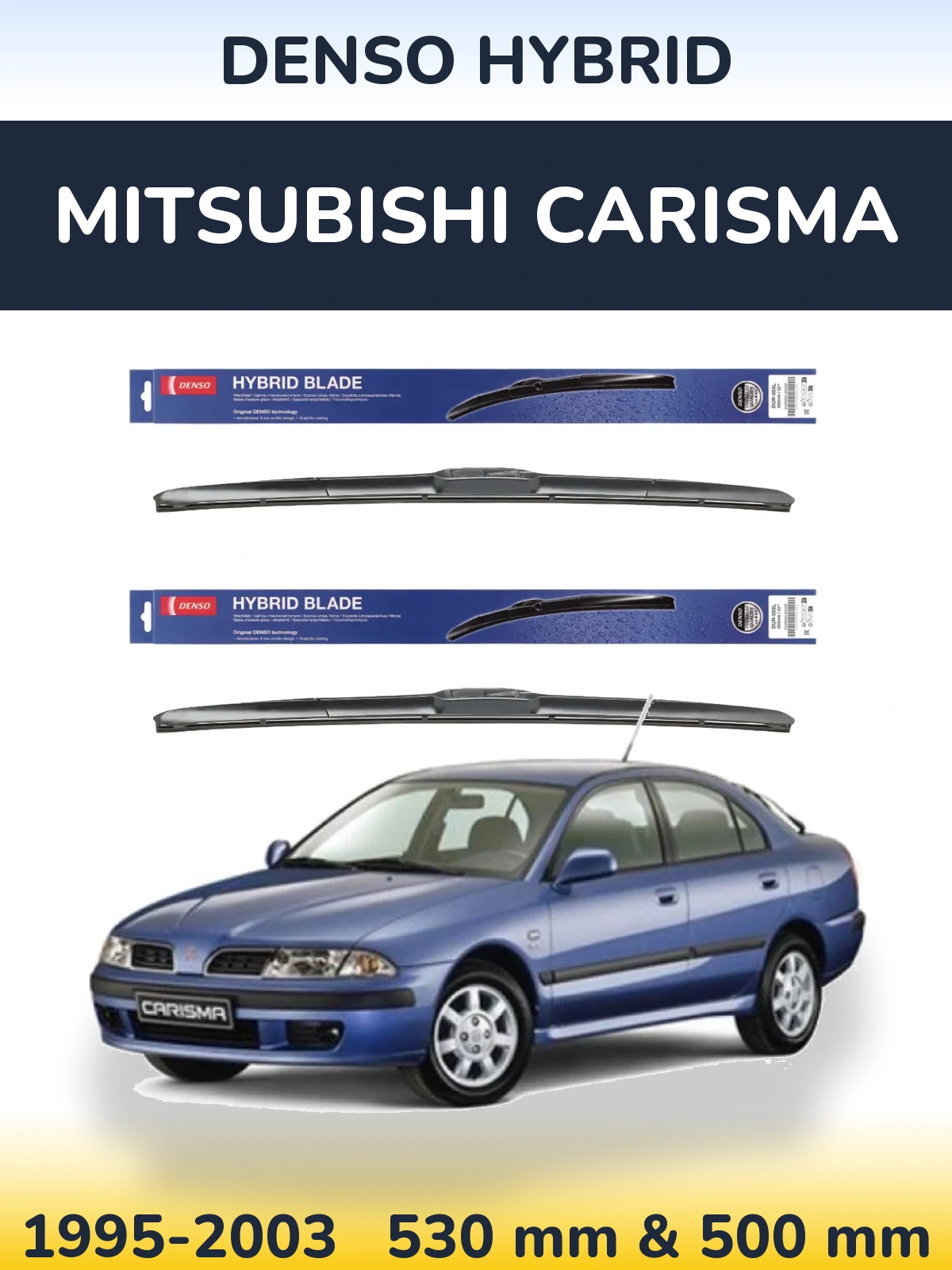 Sada předních stěračů Denso Hybrid 530 a 500 mm pro Mitsubishi Carisma 1995-2003