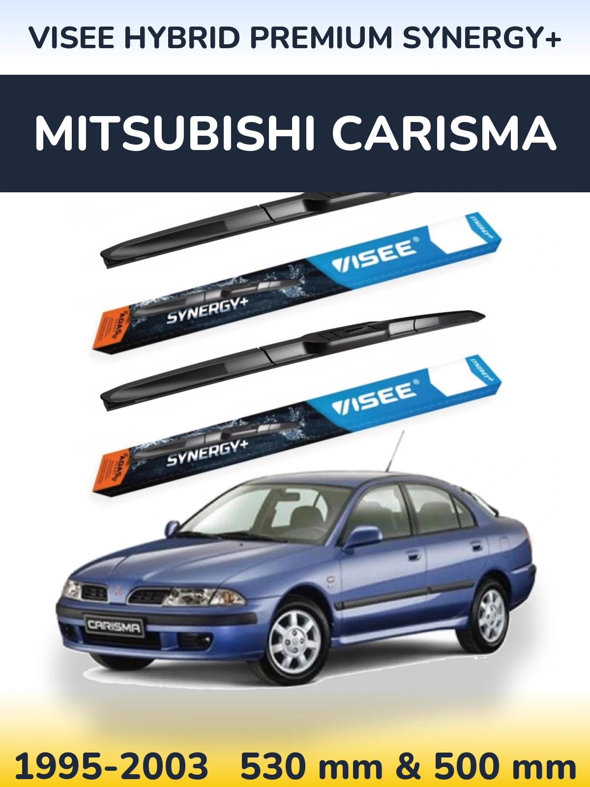 Sada předních stěračů VISEE HYBRID PREMIUM SYNERGY+ 530 a 500 mm pro Mitsubishi Carisma 1995-2003