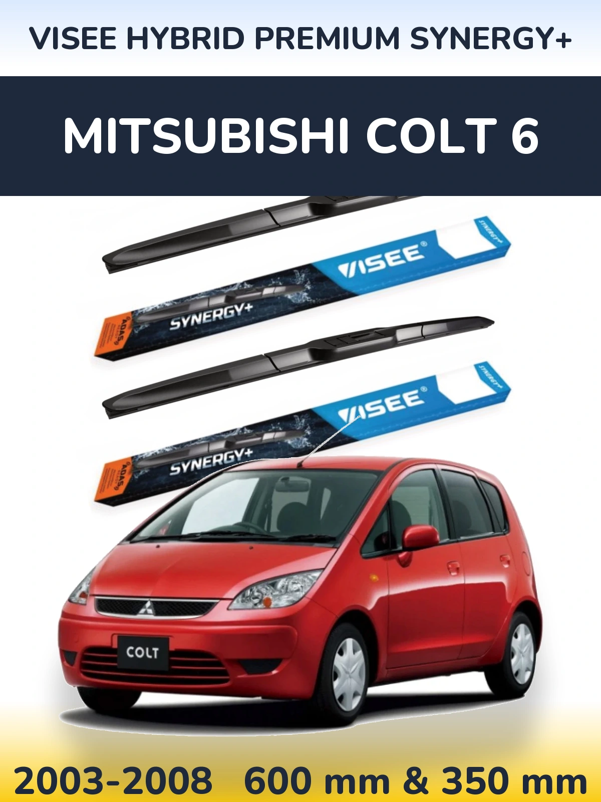 Sada předních stěračů VISEE HYBRID PREMIUM SYNERGY+ 600 a 350 mm pro Mitsubishi Colt 6 2003-2008