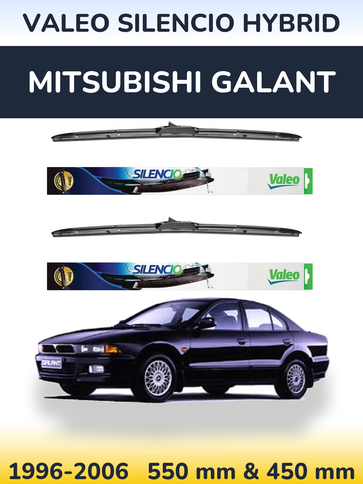 Sada předních stěračů Valeo Silencio Hybrid 550 a 450 mm pro Mitsubishi Galant 1996-2006