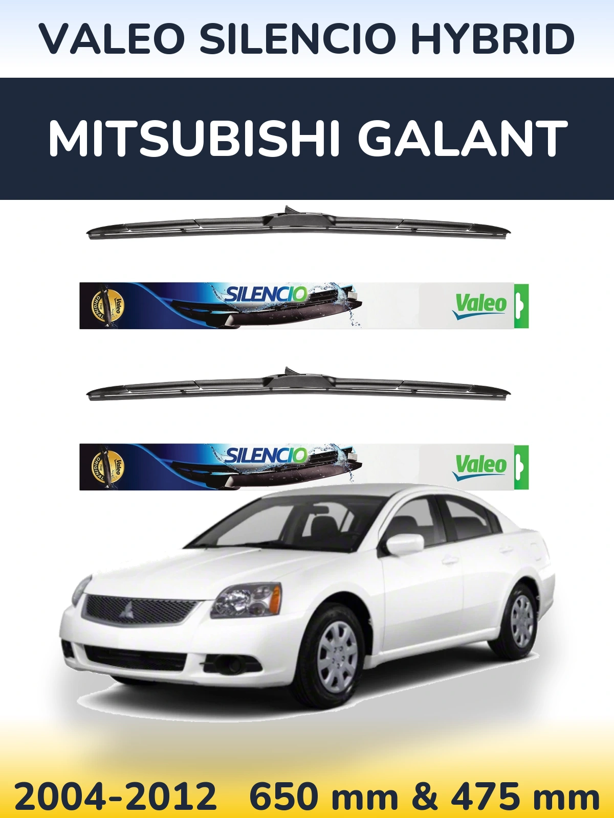 Sada předních stěračů Valeo Silencio Hybrid 650 a 475 mm pro Mitsubishi Galant 2004-2012