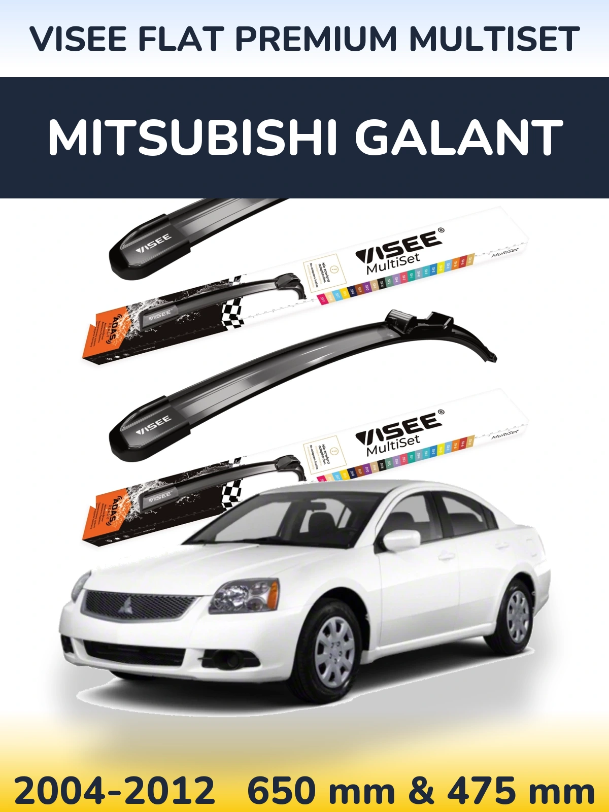 Sada předních stěračů VISEE FLAT PREMIUM MultiSet 650 a 475 mm pro Mitsubishi Galant 2004-2012