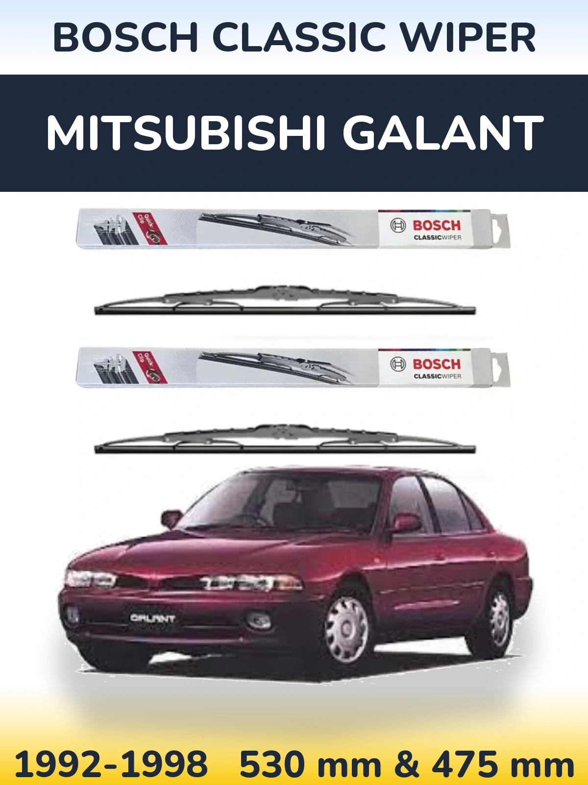 Sada předních stěračů BOSCH Classic Wiper 530 a 475 mm pro Mitsubishi Galant 1992-1998