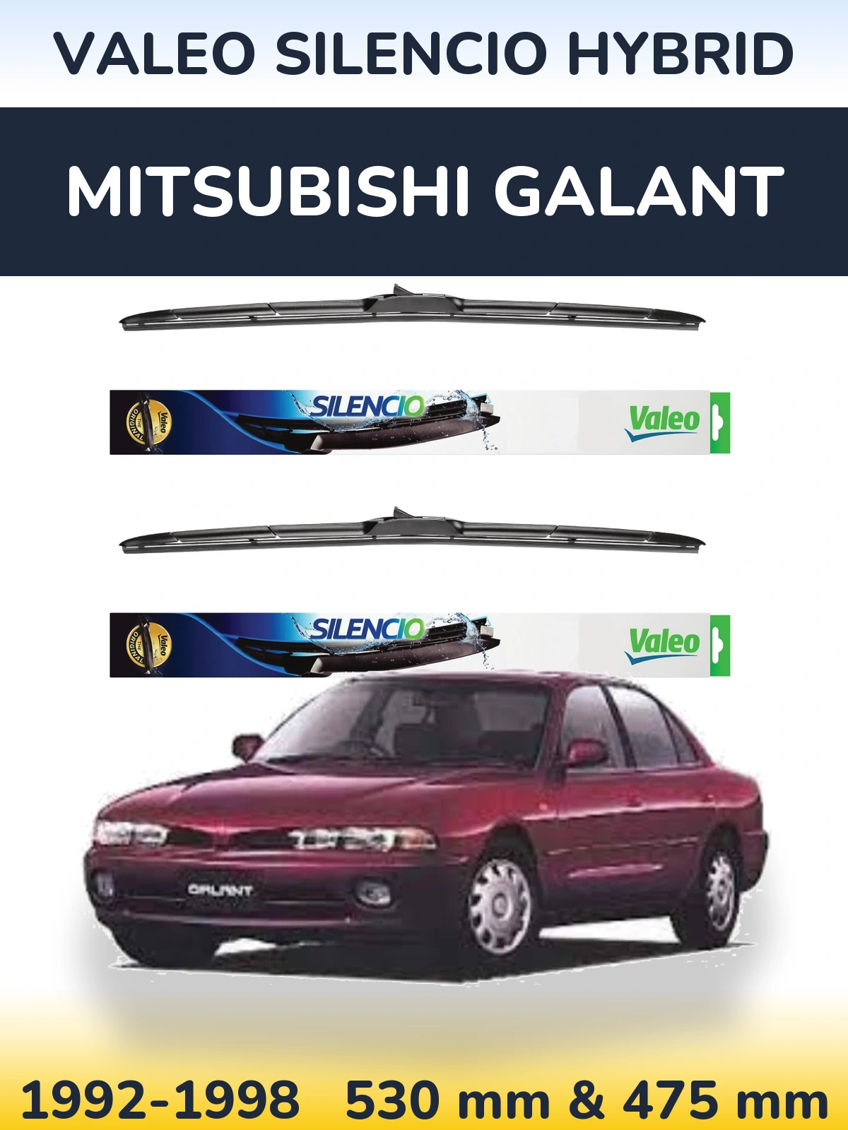 Комплект передніх щіток Valeo Silencio Hybrid 530 & 475 мм для Mitsubishi Galant 1992-1998