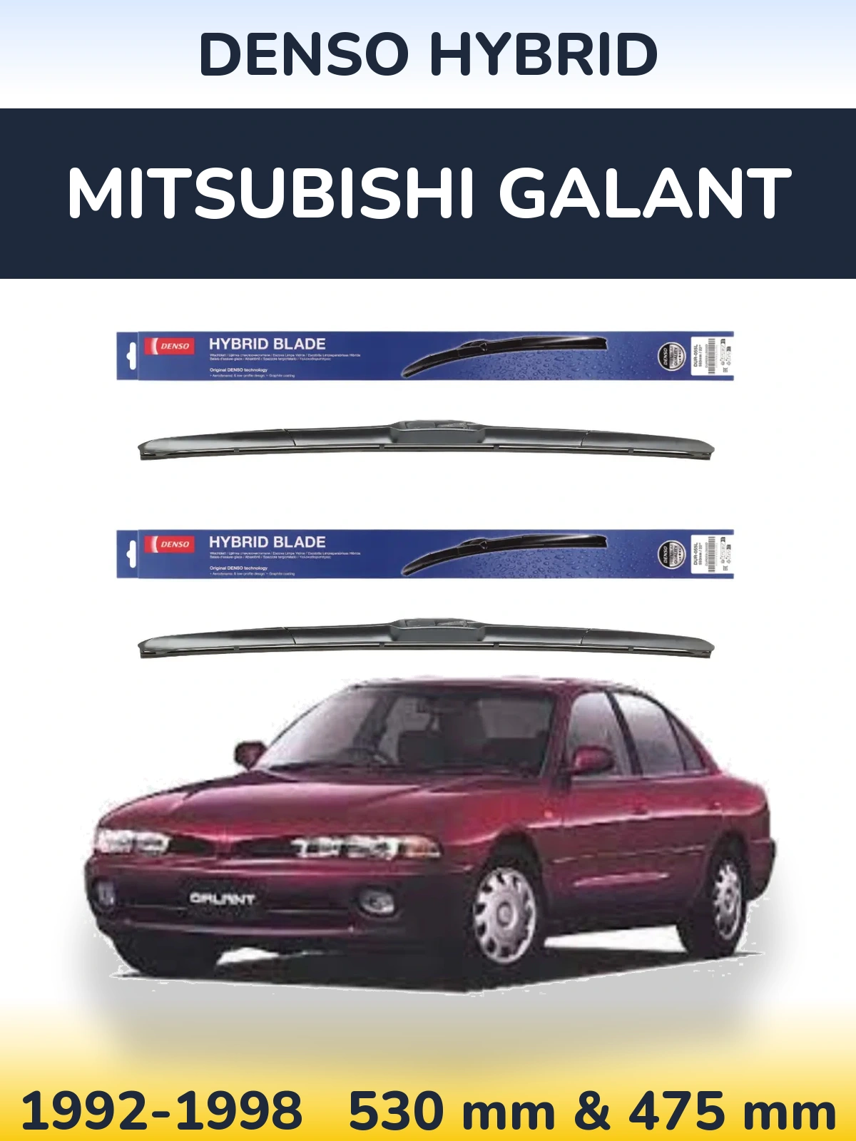 Sada předních stěračů Denso Hybrid 530 a 475 mm pro Mitsubishi Galant 1992-1998