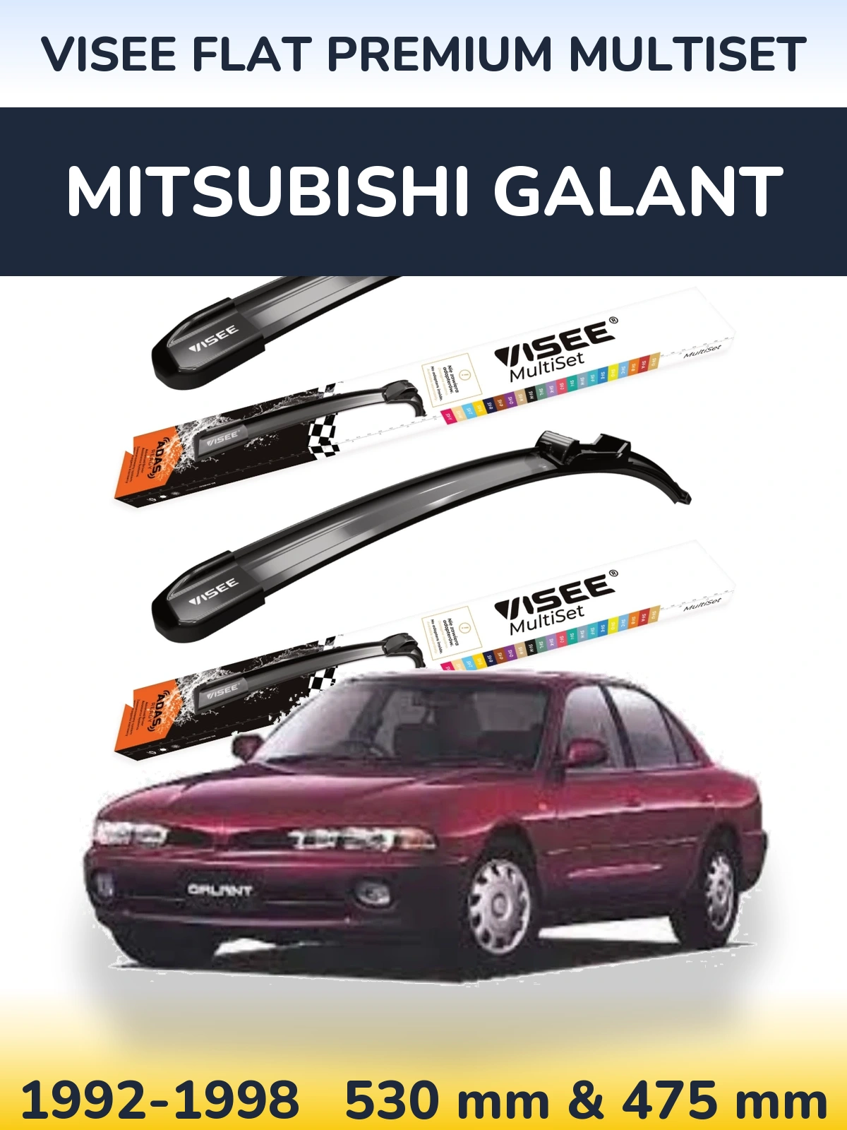 Sada předních stěračů VISEE FLAT PREMIUM MultiSet 530 a 475 mm pro Mitsubishi Galant 1992-1998