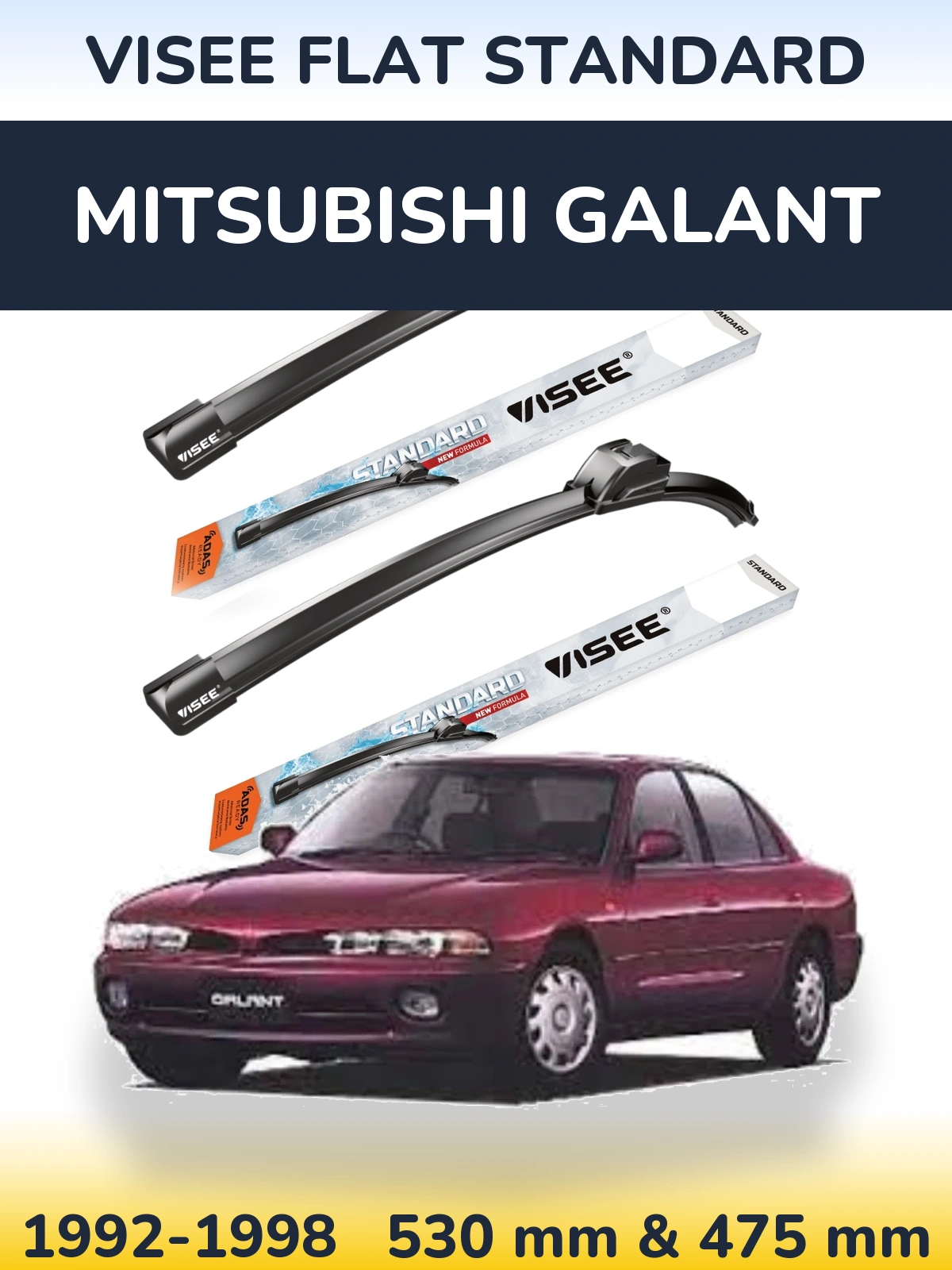 Sada předních stěračů VISEE FLAT STANDARD 530 a 475 mm pro Mitsubishi Galant 1992-1998