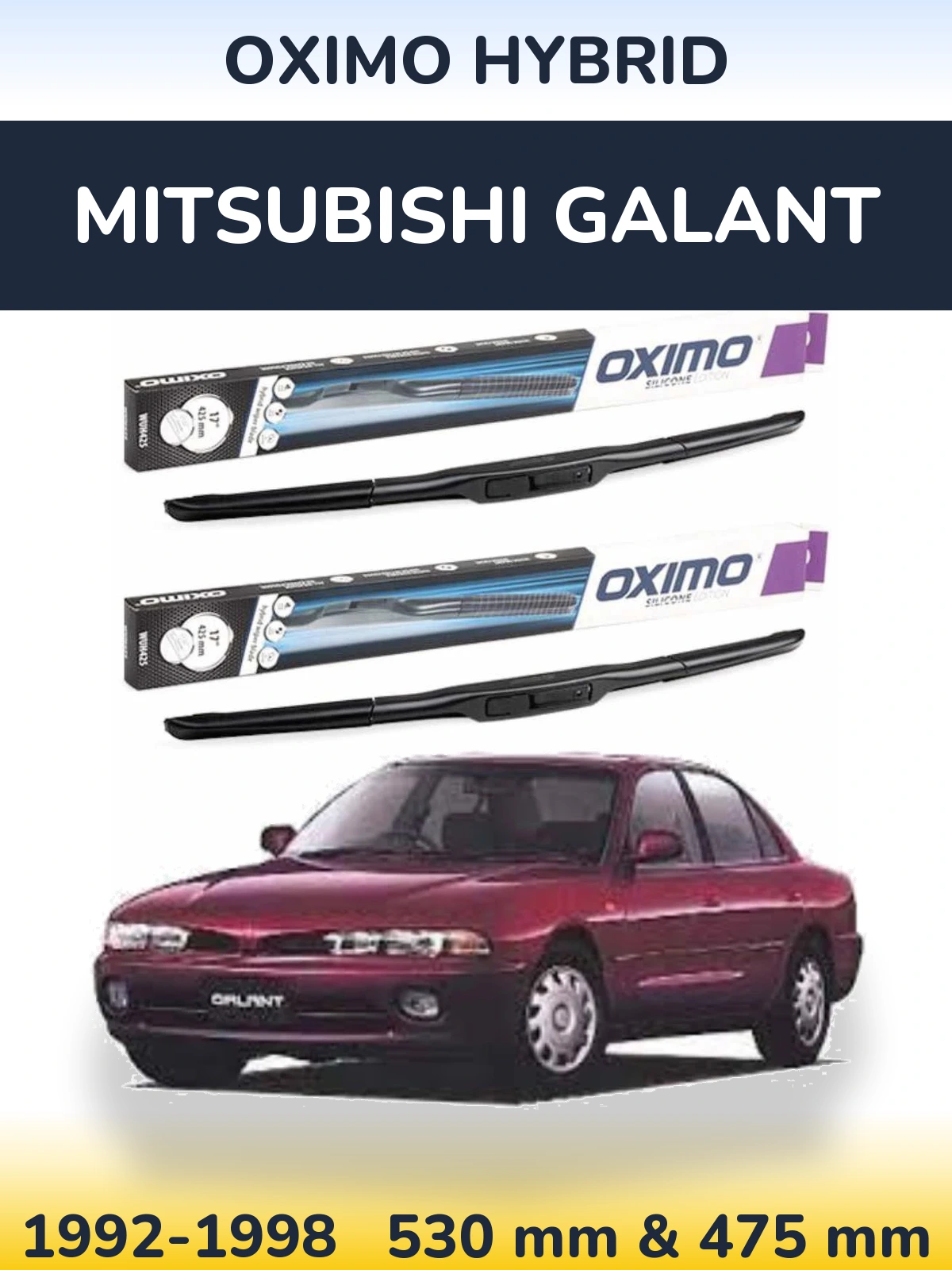 Sada předních stěračů Oximo Hybrid 530 a 475 mm pro Mitsubishi Galant 1992-1998