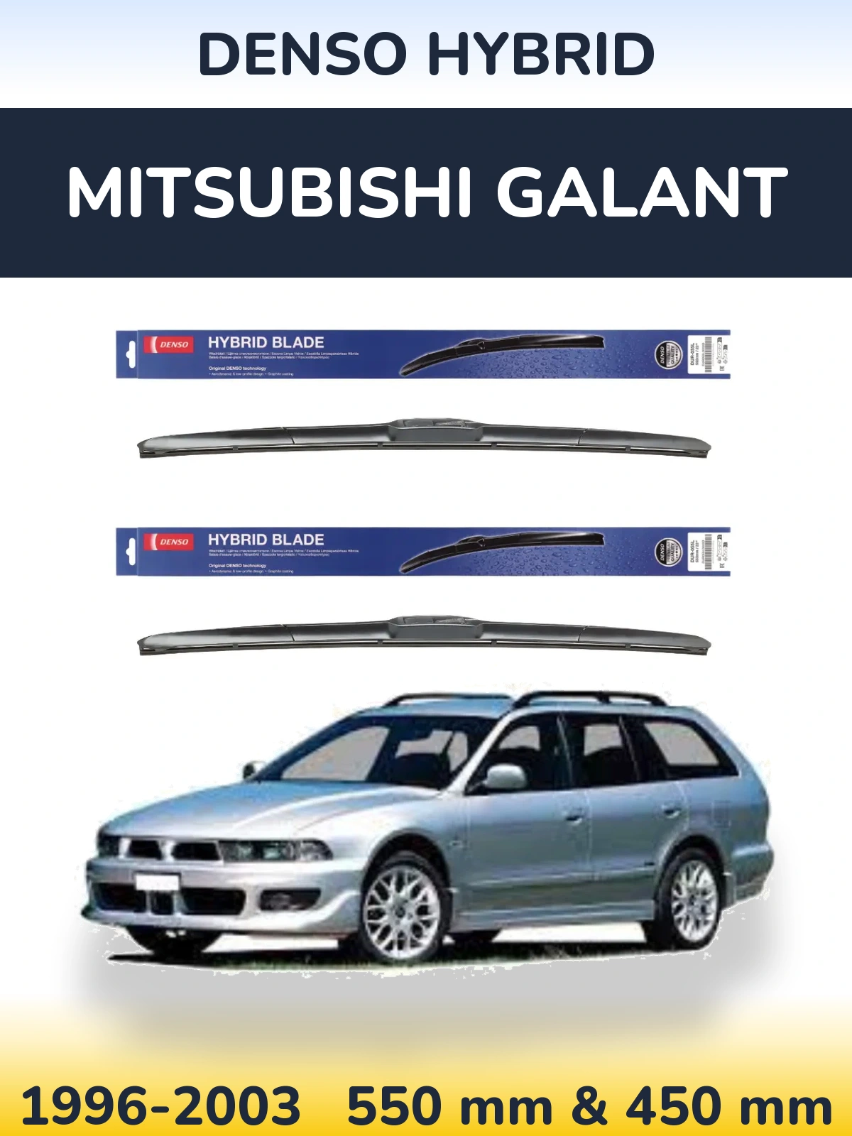 Sada předních stěračů Denso Hybrid 550 a 450 mm pro Mitsubishi Galant 1996-2003