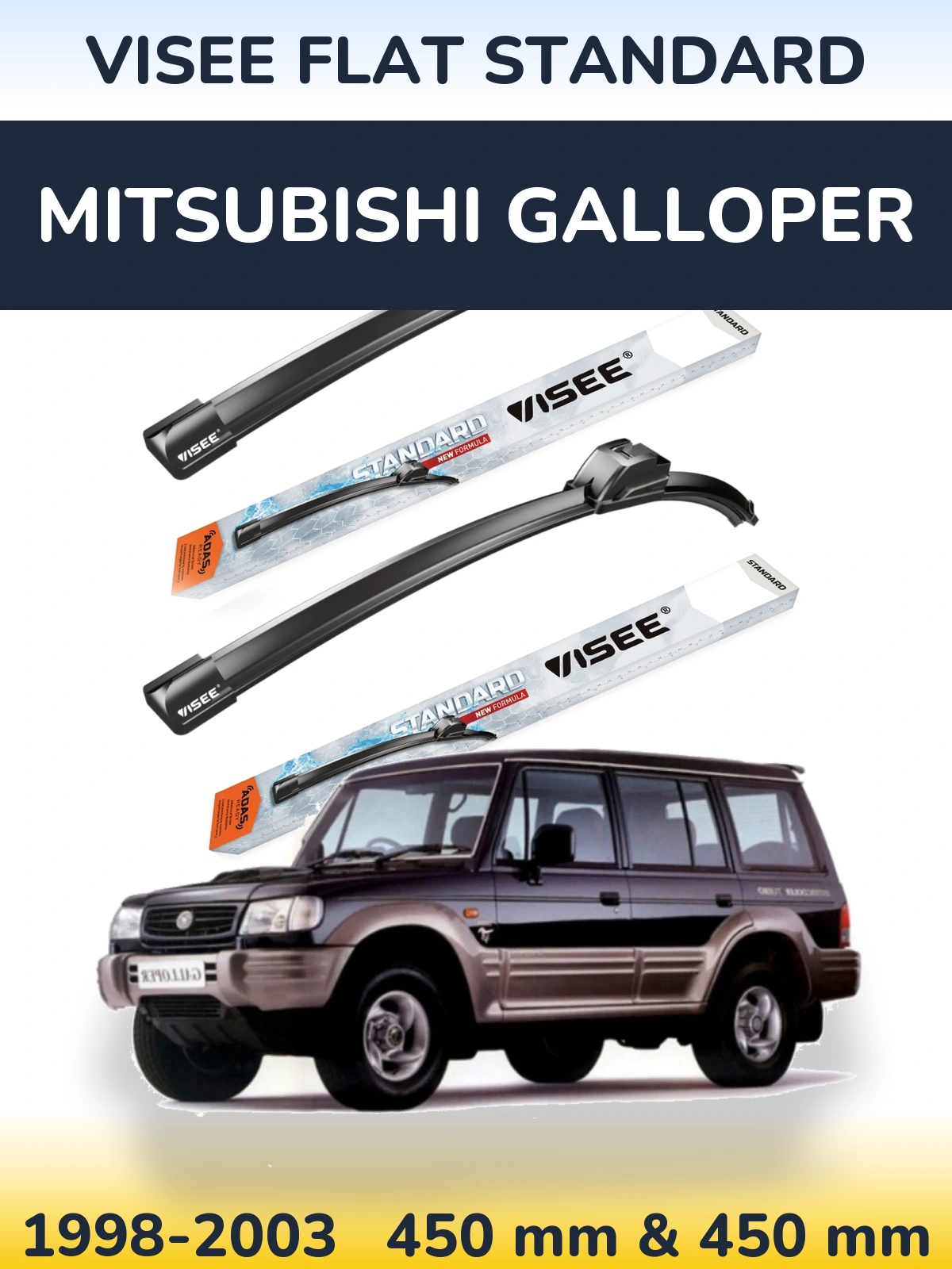 Sada předních stěračů VISEE FLAT STANDARD 450 a 450 mm pro Mitsubishi Galloper 1998-2003