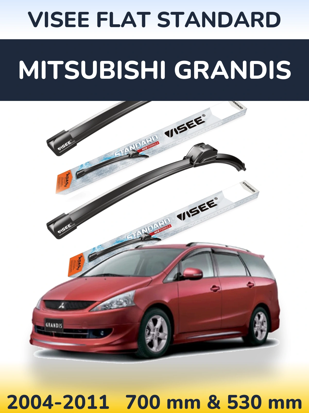 Sada předních stěračů VISEE FLAT STANDARD 700 a 530 mm pro Mitsubishi Grandis 2004-2011