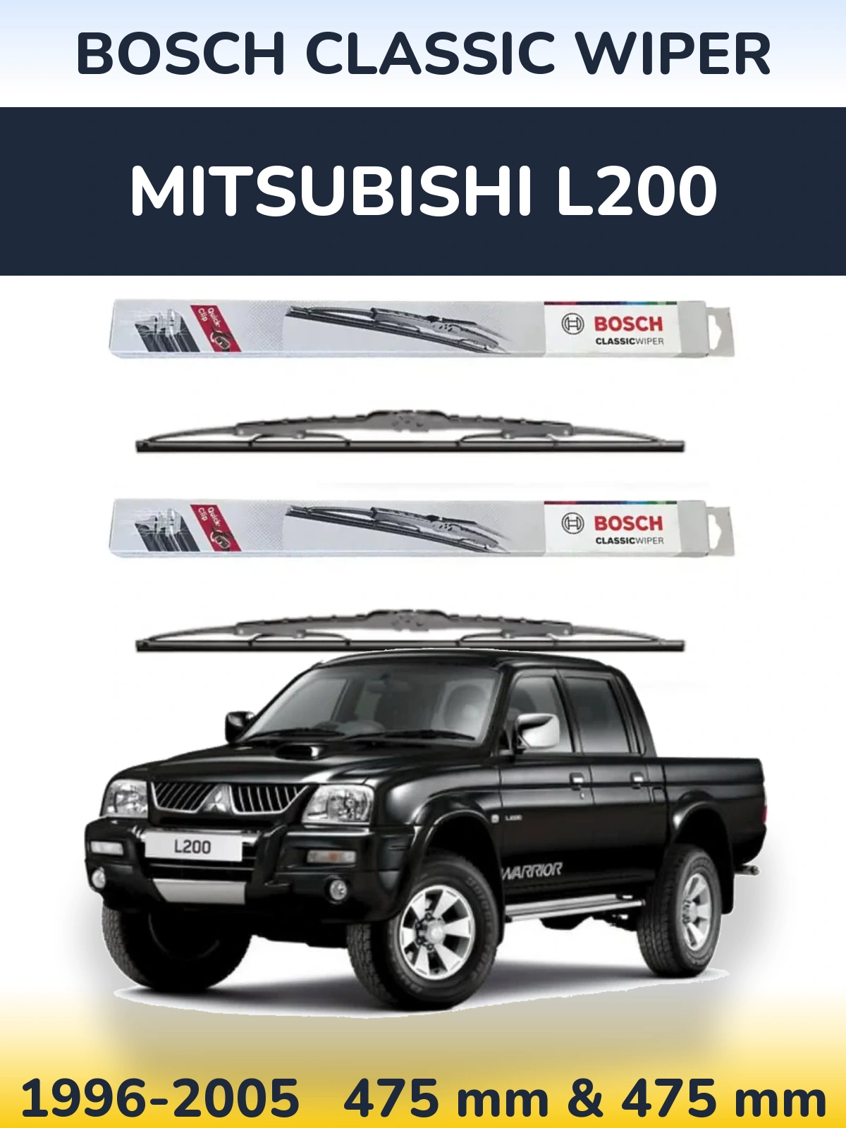 Sada předních stěračů BOSCH Classic Wiper 475 a 475 mm pro Mitsubishi L200 1996-2005