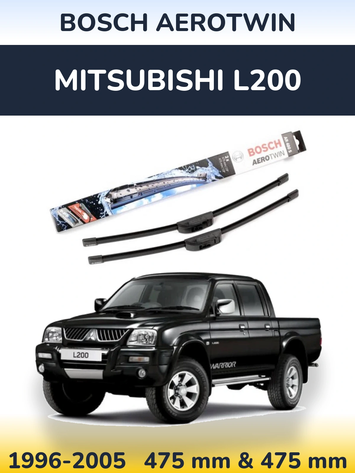 Sada předních stěračů BOSCH AeroTwin 475 a 475 mm pro Mitsubishi L200 1996-2005