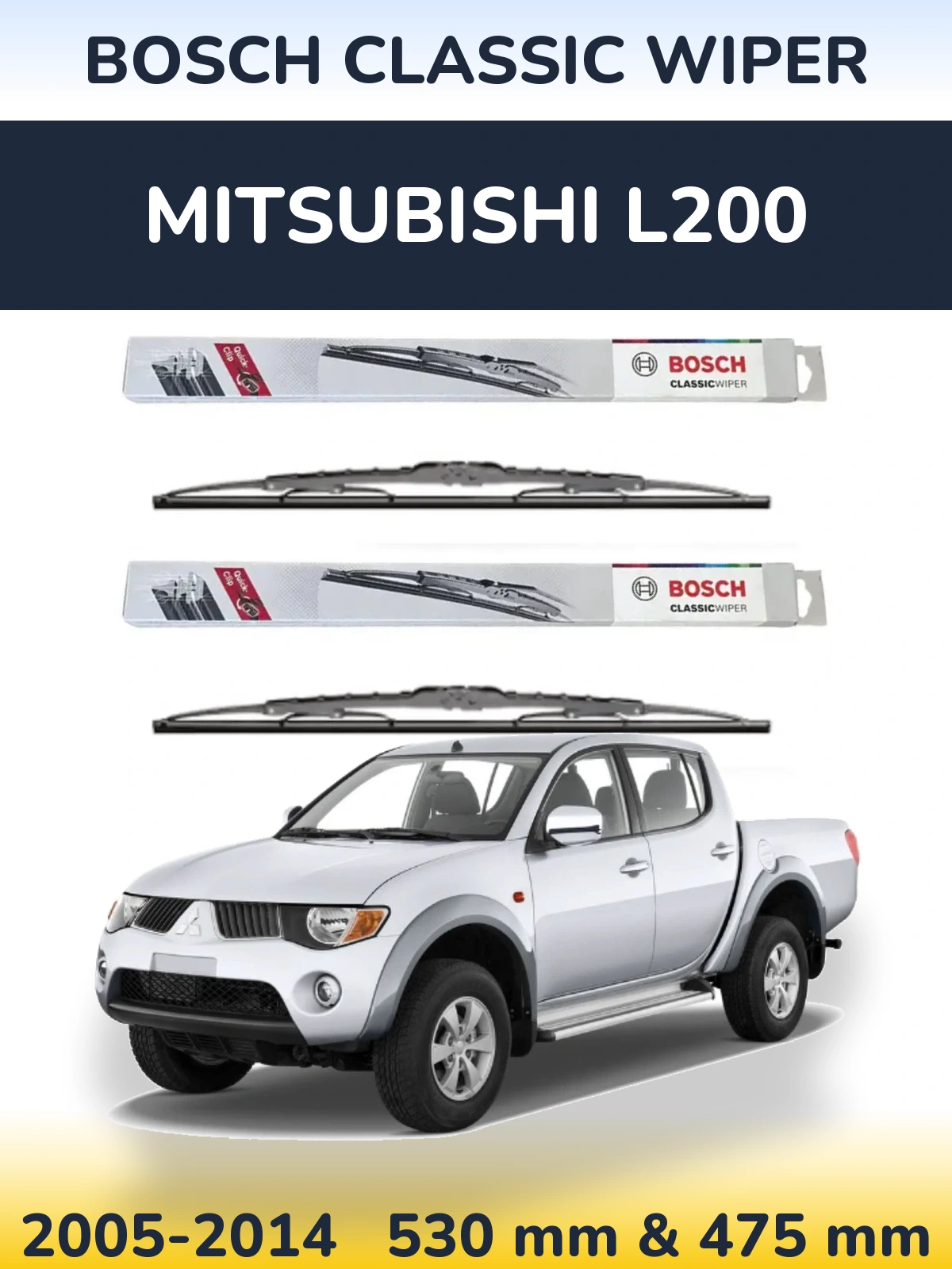 Sada předních stěračů BOSCH Classic Wiper 530 a 475 mm pro Mitsubishi L200 2005-2014